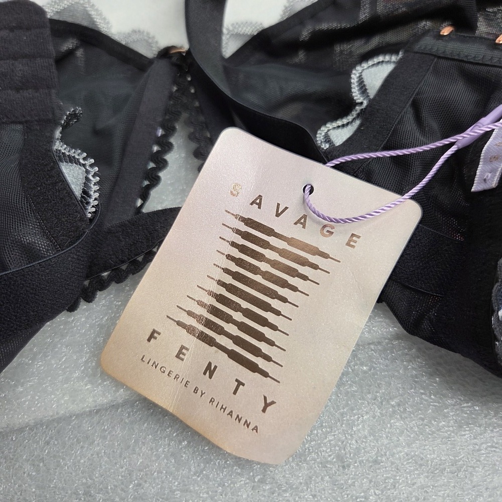 Savage X Fenty Zig Zag Zen Black & Floral Lace Bralette 3X NWT - Picture 9 of 9